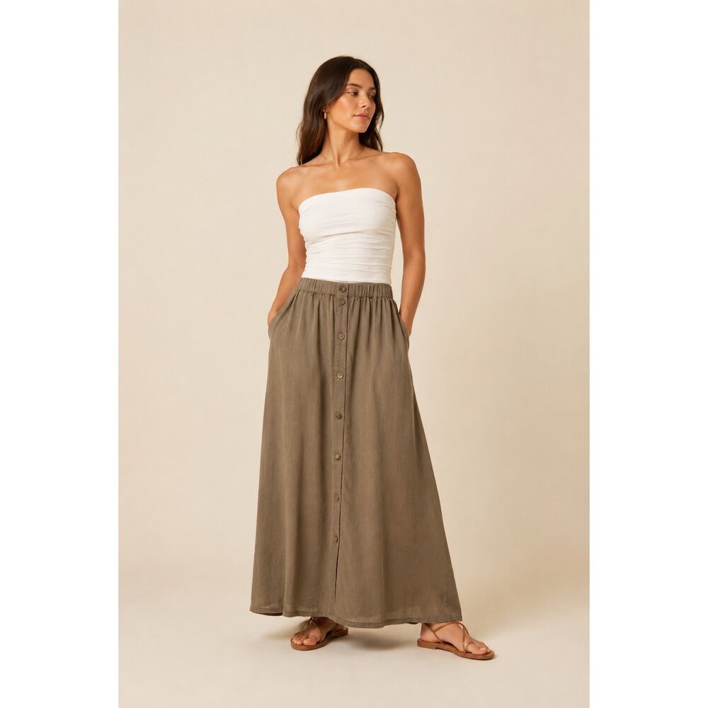 Pistola Button Front Maxi Skirt Taupe Utility Boho Size XS